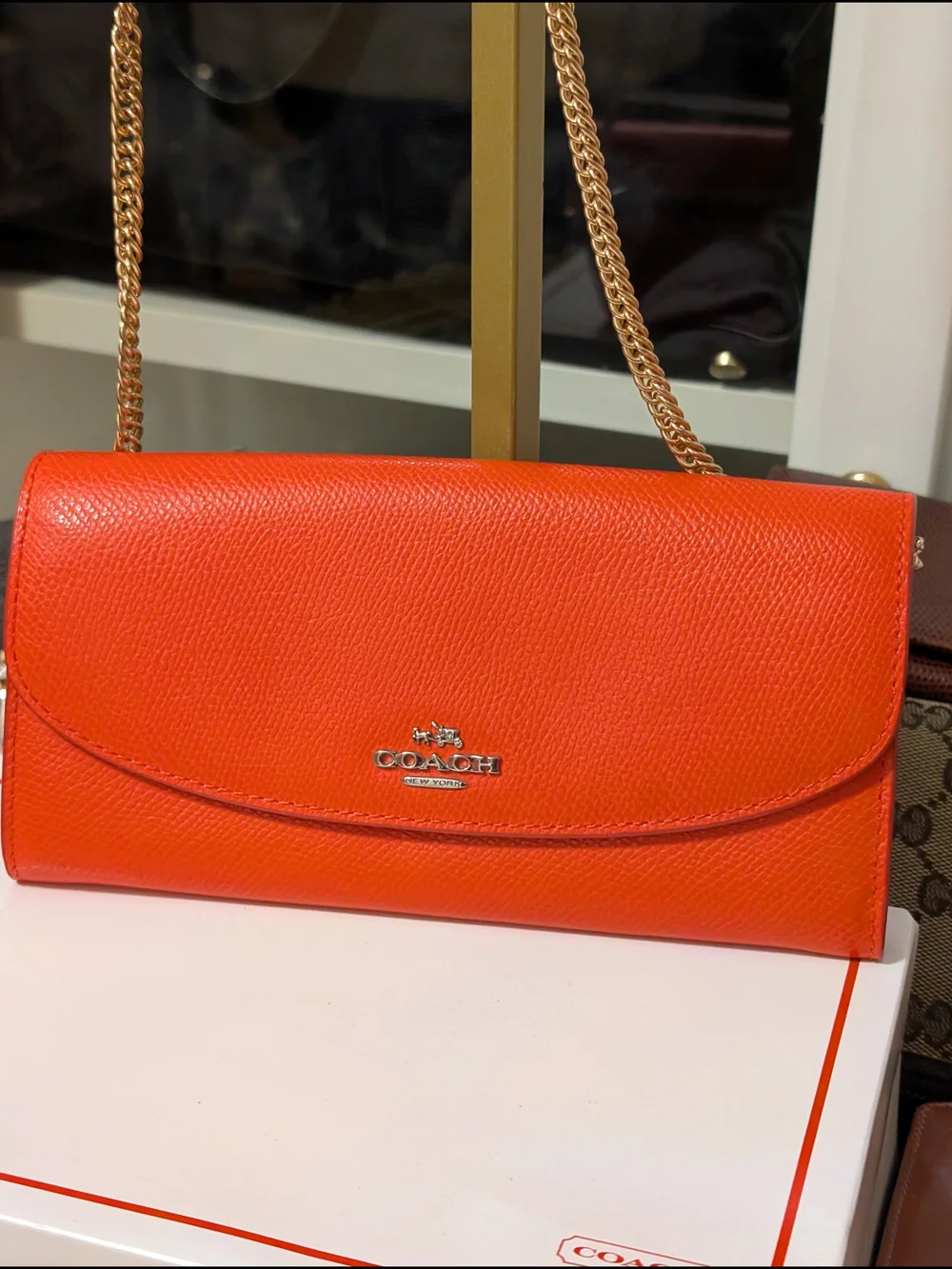 COACH Orange Leather Continental Wallet - Signature Logo